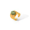 Anillo de Estilo Retro de Corte Francés Turquesa Africana Ovalada Anillo Abierto de Cara Ancha Moda Femenina Elegante Anillo de Acero de Titanio