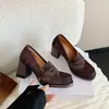 Mocasines retro de piel de vaca súper suaves con tacón grueso para mujer, nuevos zapatos slip-on de tacón alto 2026