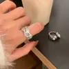 Anel aberto de ouro maciço 14k banhado com zircônia quadrada, coração de borboleta, pérola, anel simples e estiloso para o dedo indicador, joia para mulheres