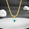 Collar apilado de acero inoxidable con hoja estilo coreano para mujer, colgante de Ojo del Diablo, estilo simple y moderno, collar con colgante de Ojos de Fritillaria