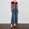 2512212-Jeans de Abuela Moda Estilo Francés Rectos de Pierna Ancha con Bordado Pesado Recortados con Dobladillo Ancho y Costuras Visibles