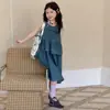 Vestido de Verão Saia Jeans para Meninas 2026 Novo Estilo Saia de Bolo Fina Sem Mangas Infantil para Meninas Maiores Vestido Colete Jeans para Meninas