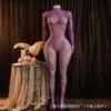 Talla Extra Lencería de Malla Transfronteriza Body de Pierna Abierta Sin Quitar Revelador de Pecho Apasionado Sexy Medias Coqueteo en la Cama Mujer
