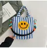Bolso de Hombro Rayado con Cara Sonriente Bolso para Madre y Bebé Bolso Cruzado de Gran Capacidad Bolso Casual para Estudiante de Tutoría Bolso de Mano Lindo Literario