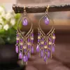 Pendientes largos con flecos de estilo étnico transfronterizos, Pendientes de cristal bohemios, Accesorios de viaje estilo vacaciones de verano de Yunnan