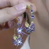 2026 Novo Estilo Francês Acessível Luxo Exquisito Roxo Brincos de Argola com Pedras Pretas Completas Moda Retrô Design de Ponta Brincos para Mulheres