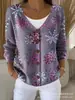Nueva sudadera con botones de manga larga y cuello en V transfronteriza para otoño e invierno, chaqueta suéter de moda con personalidad impresa en 3D suelta para mujer
