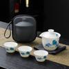 Juego de té de viaje taza rápida jade grasa de cordero una tetera tres tazas camping al aire libre portátil regalo de té logo impreso