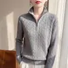 Suéter de Malha Grossa com Zíper Meio e Gola Alta Estilo Old Money para Mulheres, Suéter Casual de Camada Base Grossa