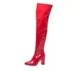 Botas longas acima do joelho, couro envernizado, bico fino, salto grosso, botas longas femininas, plus size, botas transfronteiriças 1314-1