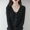 Suéter de lana peinada de principios de otoño, nuevo cárdigan de punto de cuello en U ajustado y de alta gama que combina con todo.
