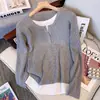 Camiseta de manga larga estilo dos piezas para mujer talla grande con diseño de hombro ajustado, perfecta para primavera, otoño e invierno, ofreciendo un efecto adelgazante y un look elegante.