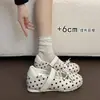 Aumento de Altura de 6cm~Sapatos Mary Jane com Velcro Estilo Retrô para Mulheres 2026 Primavera Novo Salto Alto Casual de Bolinhas com Laço