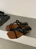 Sapatos Chuyuji estilo francês, estampa de leopardo irregular, bico aberto, palmilha acolchoada de veludo, bico quadrado e salto grosso, únicos e estilosos