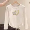 Camiseta de Algodón con Hilo de Manga Larga para Mujer Diseño Primavera y Otoño con Dobladillo Asimétrico Camiseta Base Ajustada Top para Mujer Algodón