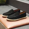 X618 Nuevos Mocasines de Negocios de Cuero Genuino, Mocasines Slip-On de Gamuza para Conducir Relajado, Zapatos Casuales Versátiles para Hombre