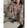 Top Exterior de Punto Grueso a Rayas Retro para Mujer Coreano Otoño e Invierno Nuevo Conjunto de Dos Piezas de Punto Holgado + Pantalones Cortos