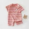 Macacão de Verão para Bebê com Mangas Curtas e Listras Degradê, Macacão para Recém-Nascido, Camiseta Clássica para Bebê com Mangas Curtas, Super Macio