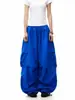 Pantalones cargo casuales de pierna ancha de color liso para mujer, diseño plisado con bolsillo grande, estilo callejero americano, holgados de colores brillantes para verano, modernos