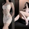 Lingerie Sexy Renda Transparente Camisola Sexy Estilo Irmã Real Pijama com Meia-Calça de Tela Estilo Pura Luxúria Feminina Bordado Verão