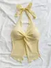 Estilo europeo y americano transfronterizo, cuello en V fruncido sin mangas, cuello halter con cordones y diseño hueco, top corto sexy cruzado