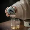 Moji Tigela Verde Antiga tamanho pequeno Conjunto de Chá Kung Fu 4g Chá de Rocha Tigela de Chá Camarão Pintado à Mão Divertido Tigela de Chá de Cerâmica Azul e Branca
