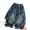 Pantalones vaqueros para niño Kino, ropa infantil de otoño, pantalones casuales versátiles, pantalones con estampado de estrellas estilo coreano, elegantes pantalones de pierna curva para bebés