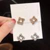 Pendientes de plata S925 con forma de aguja, de Corea del Sur, con diseño geométrico cuadrado sencillo y personalidad femenina, llenos de diamantes.