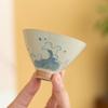 Mesa de hielo, taza de cubo de olas marinas en relieve pintada a mano, taza maestra de cerámica, taza individual, taza de té Kung Fu bajo esmaltado, taza de degustación