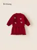 Bangxuan Ropa Infantil Suéter de Manga Larga para Niñas Falda con Borde Ondulado Conjunto de Dos Piezas Conjunto Festivo Rojo para Niños