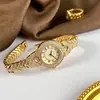Relógio Feminino Goldie de Luxo Vintage com Diamantes Inteiros e Toque de Nicho, Madrepérola Azul, Compacto Relógio de Ouro a Quartzo com Decoração