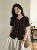 Cardigã de malha canelada fino de manga curta para o verão para mulheres, novo estilo francês suave, modelador, versátil, elegante top de seda gelada