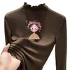 Nuevo Top Base de Manga Larga de Felpa Cómoda con Cuello Medio Alto de Volantes para Niñas Otoño/Invierno 2026 para Niños Pequeños y Niños Pequeños