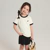 Pudding Haru Ropa para Niños Tops de Manga Corta para Niñas Verano 2025 Nuevo Versátil Sencillo Cuello Redondo Bordado Camiseta