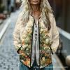 Sudadera de Algodón con Cuello Alto y Pliegues para Mujer 2025, Estampado Floral Retro, Rayas Otoño e Invierno, Botones, Sudadera para Mujer