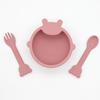 Tazón de Silicona de Oso para Niños al Por Mayor Transfronterizo, Cuchara y Tenedor de Oso para Alimentación Complementaria, Vajilla para Bebé Juego de 3 Piezas, Anticaída y Fácil de Limpiar