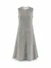 Vestido sin mangas de textura plisada minimalista Miyake para mujer, cuello redondo de verano, dobladillo ancho, vestido tipo chaleco largo, adecuado para el trabajo, cubre las caderas y disimula la forma del cuerpo