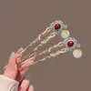 Novo grampo de cabelo verde em forma de U com lótus estilo chinês para mulheres, grampo de cabelo com borla estilo antigo, acessório de cabelo para cheongsam, grampo de cabelo com tendência nacional, ornamento de cabelo Hanfu