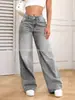 Jeans de Pierna Ancha Sueltos de Tiro Alto Estilo Retro Gris Cielo Transfronterizos para Mujer, Estilo Europeo y Americano, Pantalones Largos Rectos Ajustados Slim-Fit de Amazon
