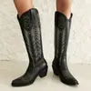 Otoño Invierno 2026 Botas Nuevas para Mujer Moda Europea Americana Punta Cuadrada Tacón Grueso Bordado Bordado Tradicional Botas Largas Botas de Montar Comercio Exterior