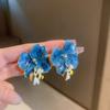 Agulha de prata doce azul linda flor elefante brincos feminino nicho design brincos personalidade temperamento brincos frescos
