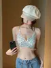 Lencería Sexy de Leopardo Ultra Delgada de Verano para Mujeres con Poco Busto, Soporte Suave sin Varillas, Tirantes Finos Brillantes, Sujetador con Espalda Descubierta en Forma de U