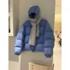 Jaqueta de Algodão Azul Acolchoada Estilo Casco de Tartaruga para Mulheres, Nova Coleção Outono/Inverno 2026, Casaco Quente Versátil com Capuz para Figuras Baixas, Tendência