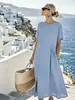Vestido Cruzado Europeo y Americano para Amazon 2026, Nueva Temporada Primavera y Verano, Vacaciones Perezosas, Casual, Botones Laterales, Pliegues Laterales, Ceñidor de Cintura
