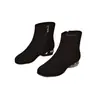 Botas de tornozelo de salto médio e bico redondo, novo estilo 2026, confortáveis para mulheres, salto baixo, forradas com fleece, outono/inverno, bico redondo, camurça, botas de ajuste slim