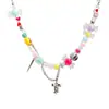 Collar de cuentas de colores dopamina de verano, gargantilla dulce de nicho, gargantilla de cadena para clavícula con lazo elegante