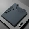 Camiseta de manga corta de seda helada estilo coreano para verano de TikTok para hombre, cuello redondo, fina, color liso, manga media, top casual para mediana edad y jóvenes