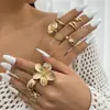 Joyería Transfronteriza Europea y Americana Estilo Festivo Estrella de Mar Vieira Anillo Abierto Ins Aleación Set de Anillos de Flor Superficie Lisa