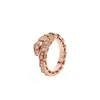 Anel Cobra Osso Ouro Rosa 18K Luxo Leve para Mulheres Cheio de Diamantes, Anel Dourado em Forma de Cobra para o Ano de Nascimento, Presente de Dia dos Namorados para Namorada