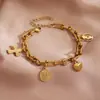 Pulsera Pulsera de Acero Inoxidable en Forma de U con Colgante Múltiple Corazón Cabeza Cruzada Nueva Belleza Cruzada Europea y Americana